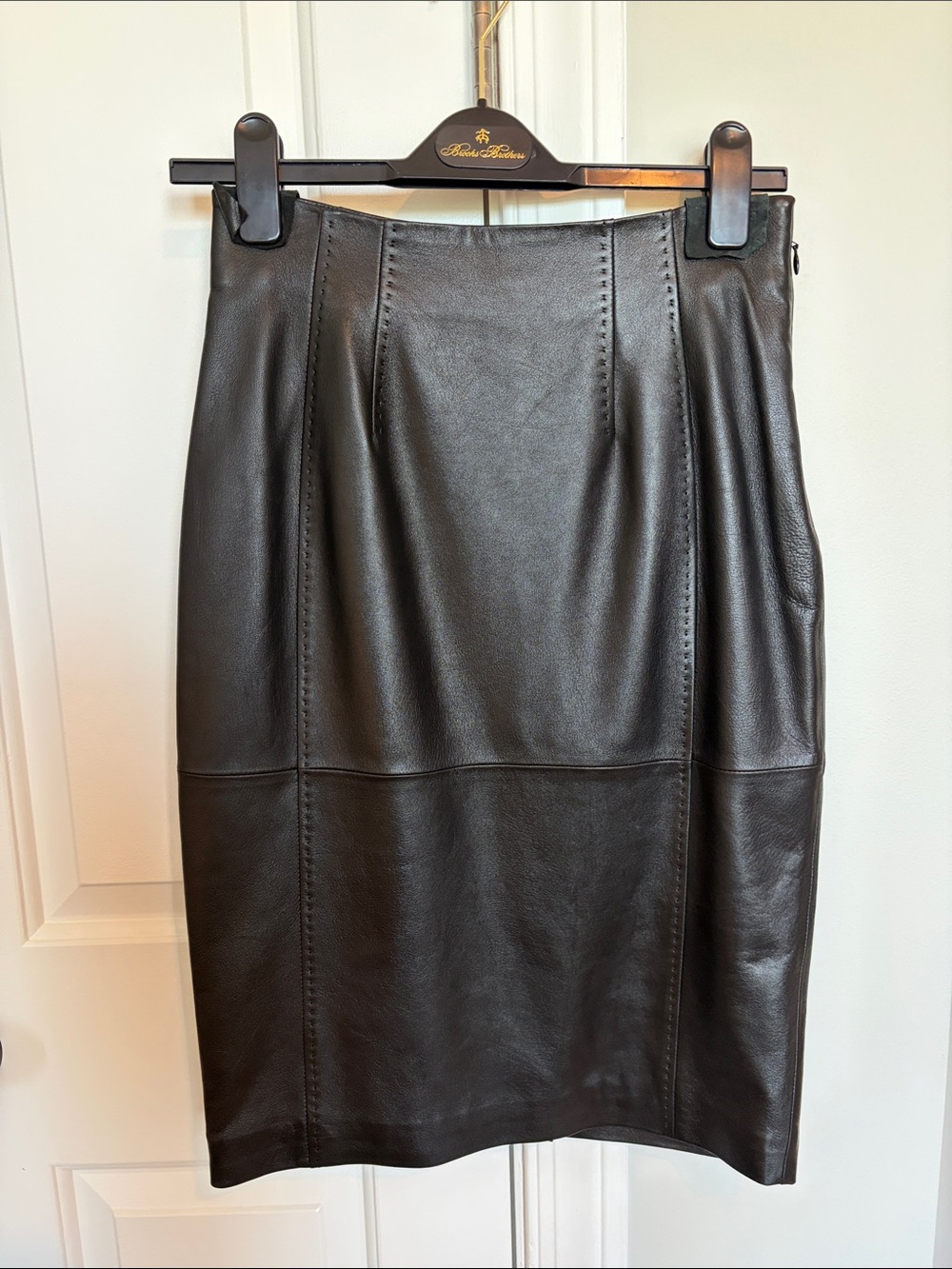 Brooks Brothers Black Leather Pencil Skirt